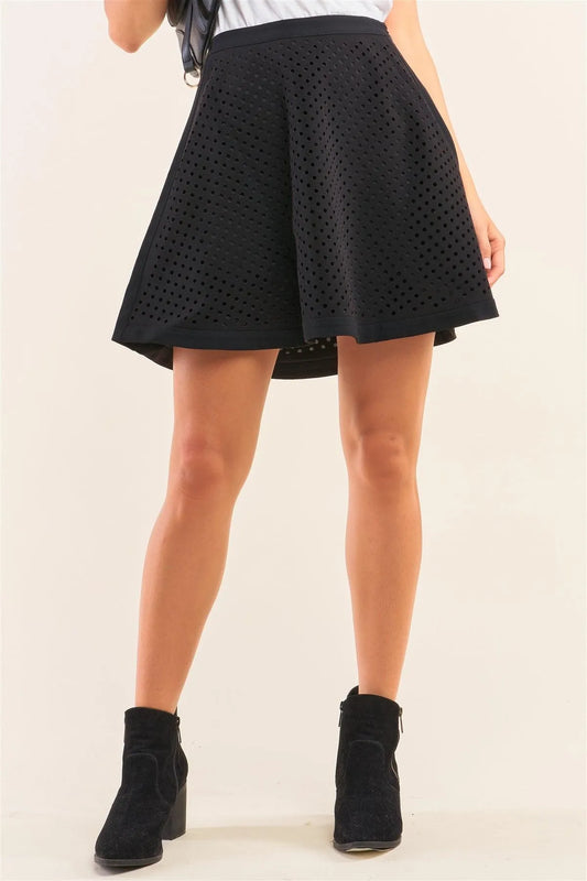 Black Laser Cut Scuba A-Line Skater Mini Skirt - Tasha Apparel Wholesale
