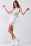 White High Waist Lace Crochet Fringe Trim Detail Mini Skirt /1-2-2-1