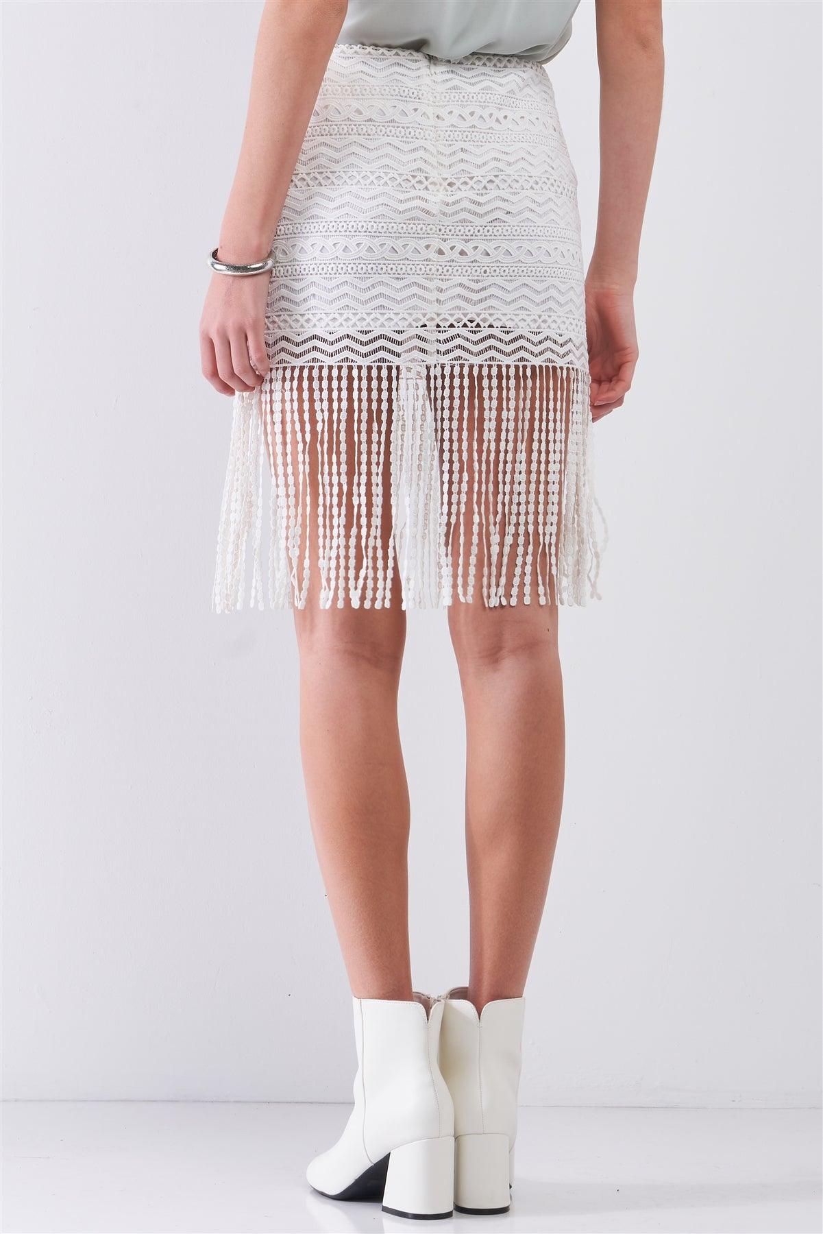 White High Waist Lace Crochet Fringe Trim Detail Mini Skirt /1-2-2-1