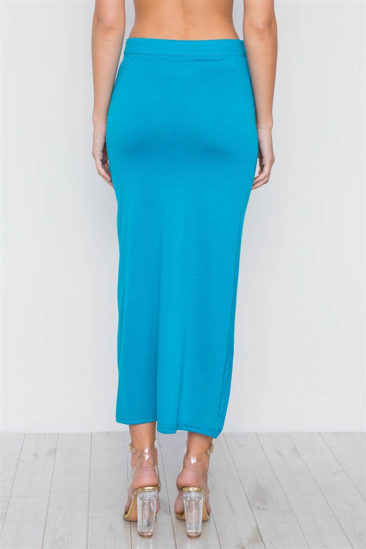 Neon Blue Solid Open Side Ruffle Maxi Skirt /3-2-1