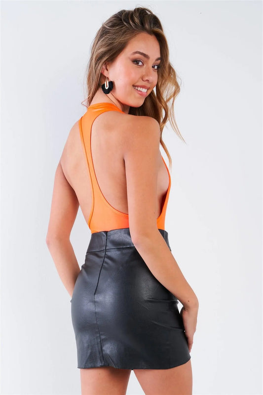 Neon Orange Deep V-Neck Racerback Bodysuit /3-2-2 - Tasha Apparel Wholesale