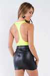 Neon Yellow Deep V-Neck Racerback Bodysuit /2-2-1 - Tasha Apparel Wholesale