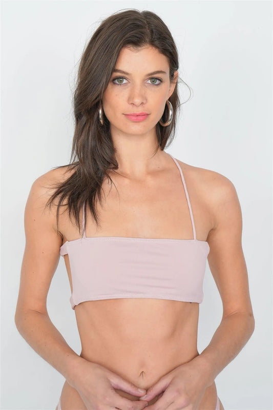 Rose Lace-Up Bandeau High-Waist Cheeky Bikini Swimsuit Set /4-2-1 - Tasha Apparel Wholesale