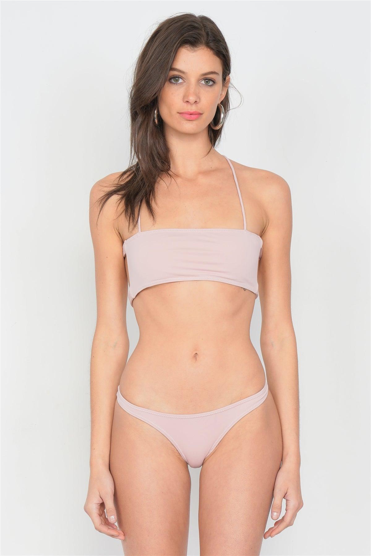 Rose Lace-Up Bandeau High-Waist Cheeky Bikini Swimsuit Set  /4-2-1