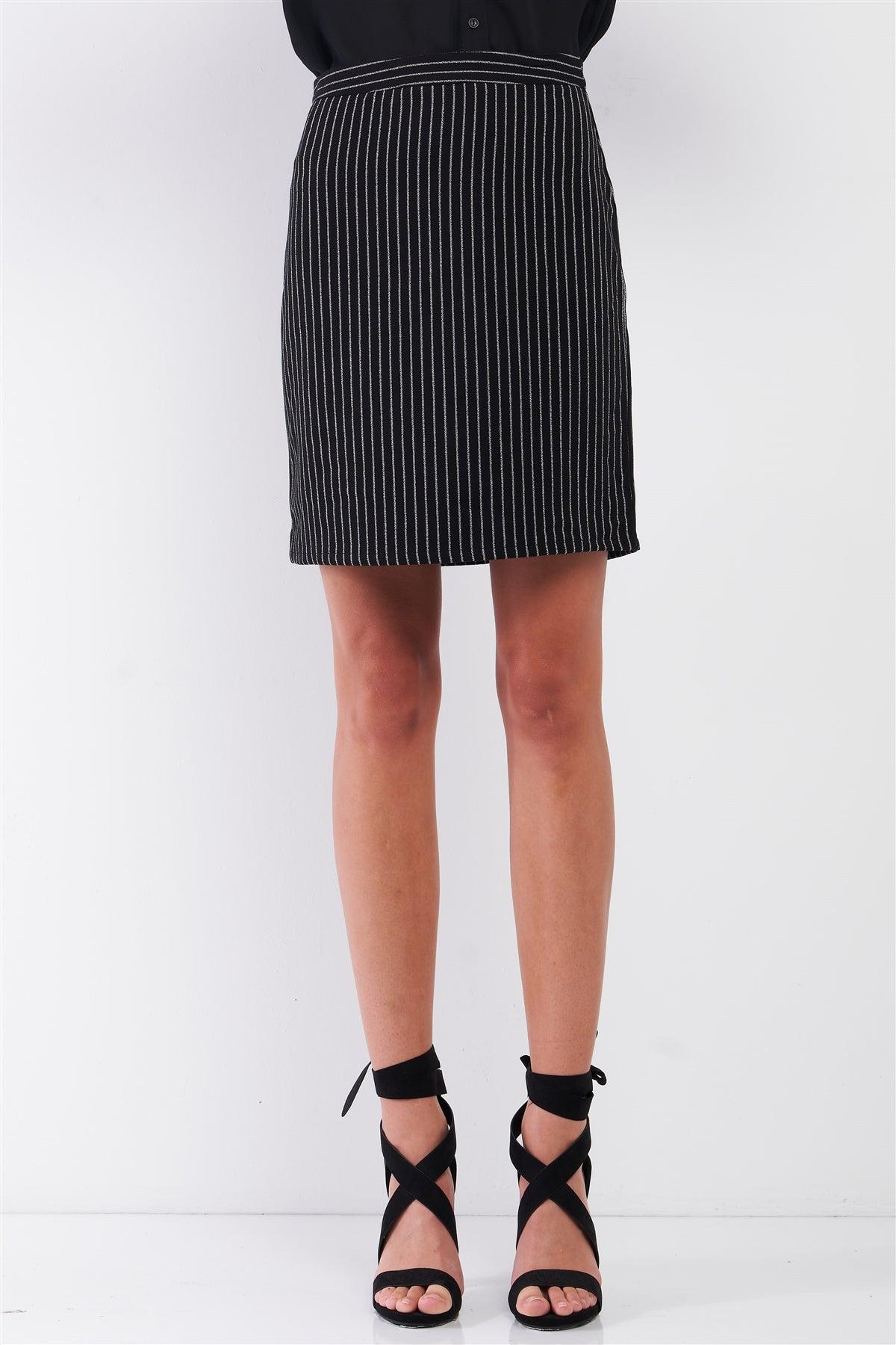 Black & White Striped High-Waisted Pencil Mini Skirt /1-1-2-1