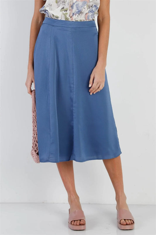 Blue Satin Effect Midi Slip Skirt - Tasha Apparel Wholesale