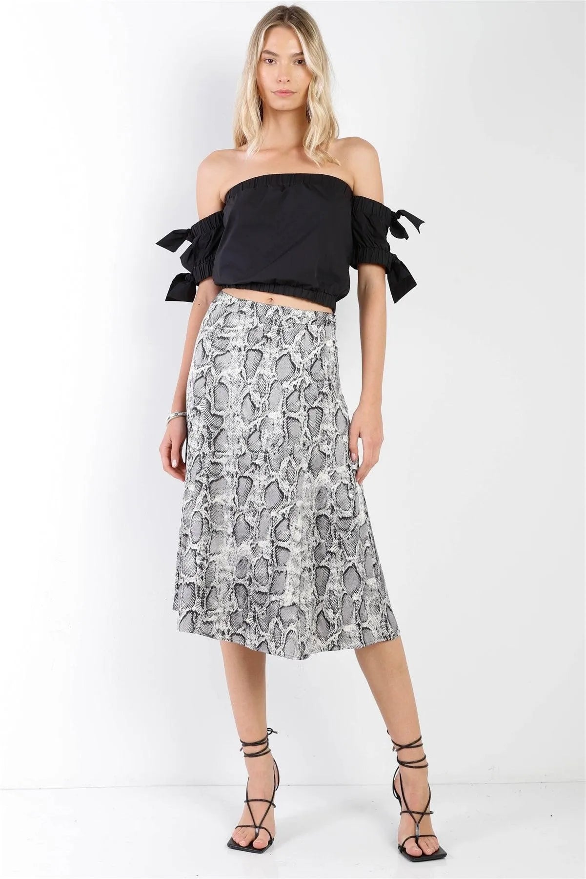 Snake Print Satin Effect Midi Slip Skirt /1-2-3-1 - Tasha Apparel Wholesale