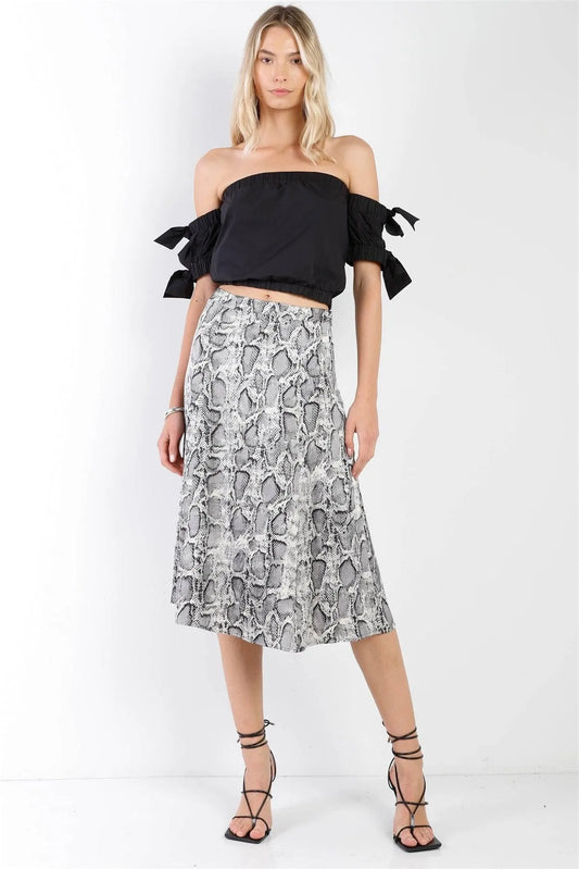 Snake Print Satin Effect Midi Slip Skirt /1-2-3-1 - Tasha Apparel Wholesale