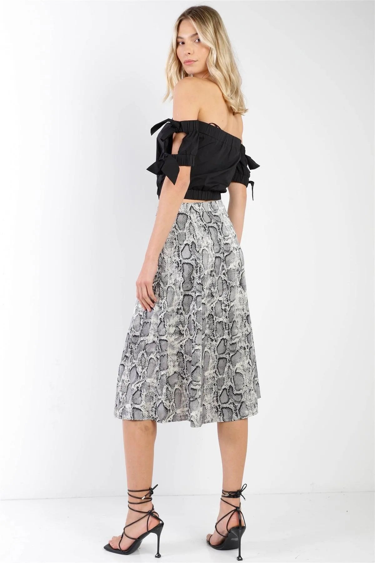 Snake Print Satin Effect Midi Slip Skirt /1-2-3-1 - Tasha Apparel Wholesale
