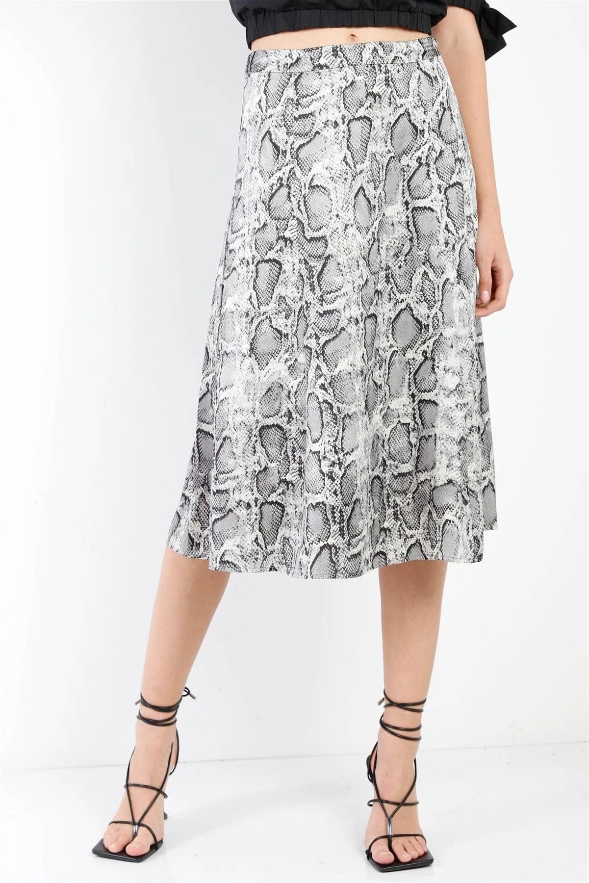 Snake Print Satin Effect Midi Slip Skirt /1-2-3-1 - Tasha Apparel Wholesale