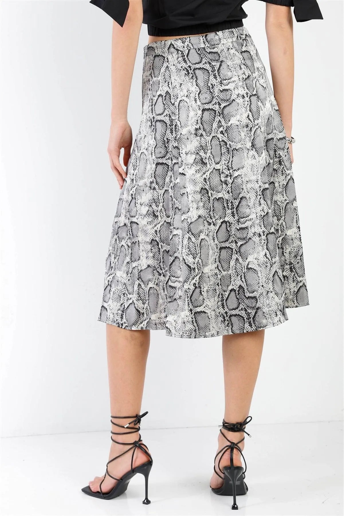 Snake Print Satin Effect Midi Slip Skirt /1-2-3-1 - Tasha Apparel Wholesale