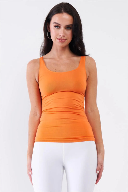 Orange Basic Sleeveless Round Neck Fitted Sports Cami Top /3-3 - Tasha Apparel Wholesale