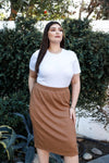 Junior Plus Tan Ribbed Midi Skirt /1-1-1 - Tasha Apparel Wholesale