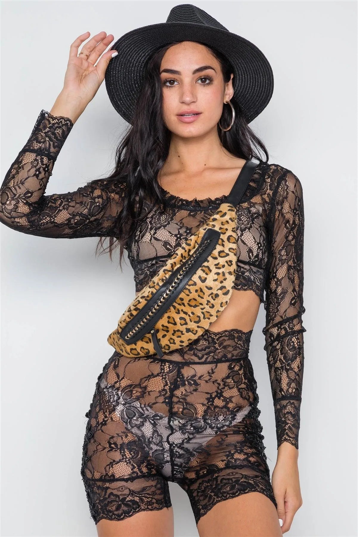 Black Floral Lace 2 Piece Biker Shorts Crop Top Set /3-2-1 - Tasha Apparel Wholesale