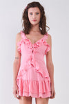 Pink Sleeveless V-Neck Ruffle Mini Dress