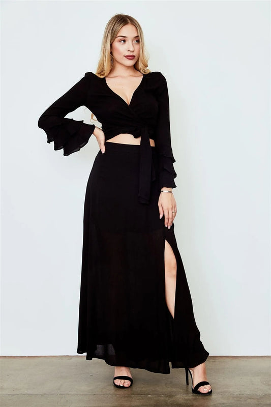 Black Side Slit Maxi Skirt /2-2-2 - Tasha Apparel Wholesale