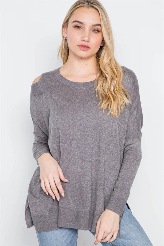 Dust Loose Fit Long Sleeve Cut-Out Sweater /2-2-2 - Tasha Apparel Wholesale