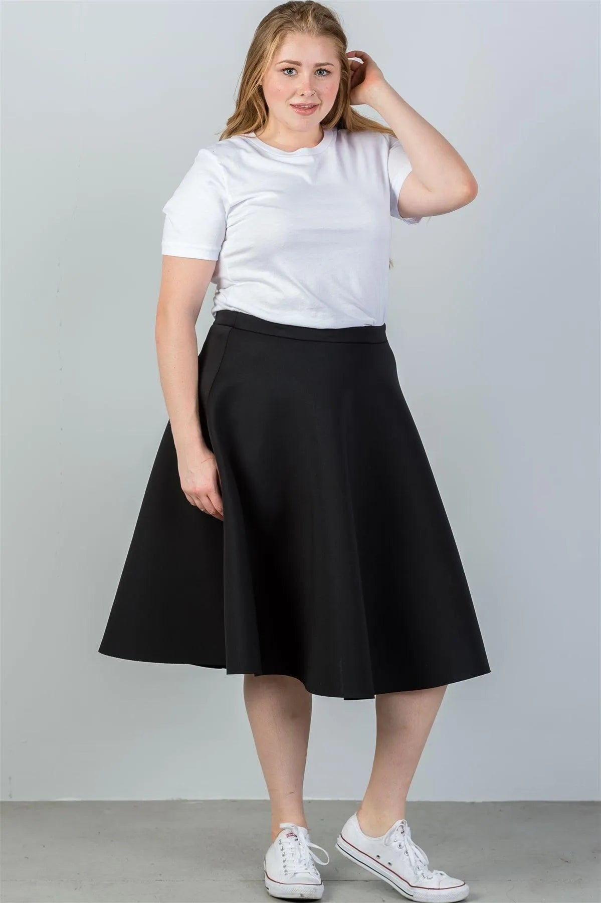 Junior Plus Size Black Midi Skirt /2-2-2-1 - Tasha Apparel Wholesale