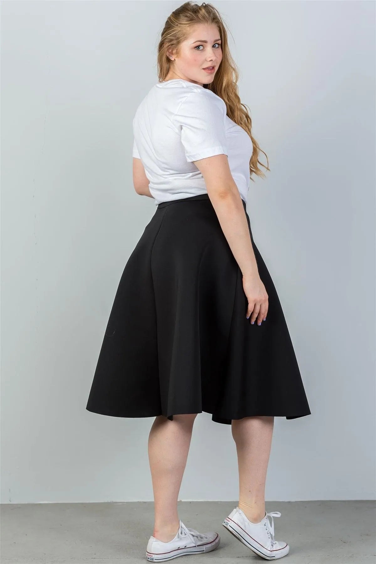 Junior Plus Size Black Midi Skirt /2-2-2-1 - Tasha Apparel Wholesale