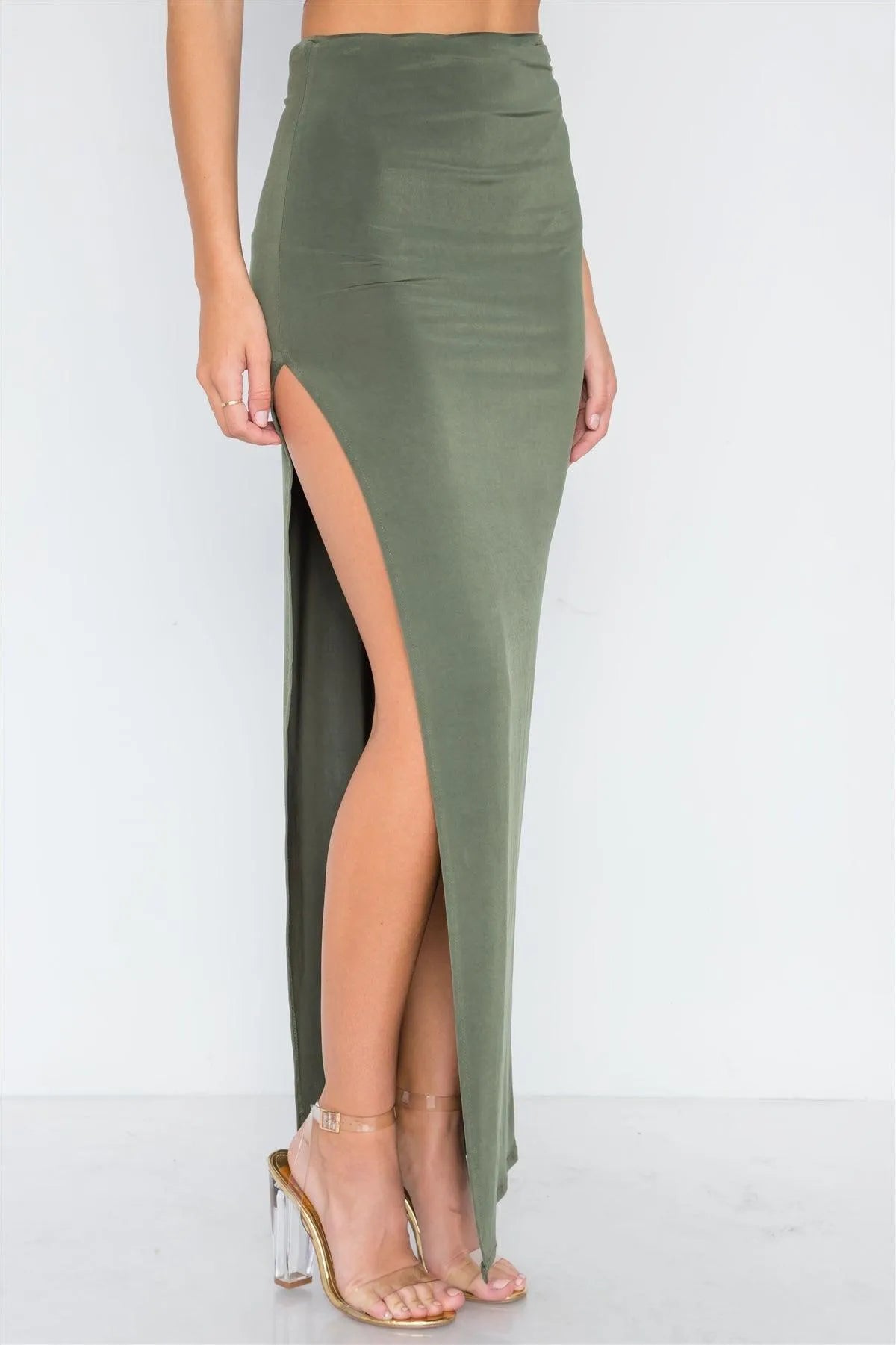Olive Side Slit Bodycon Maxi Skirt /2-2-1 - Tasha Apparel Wholesale