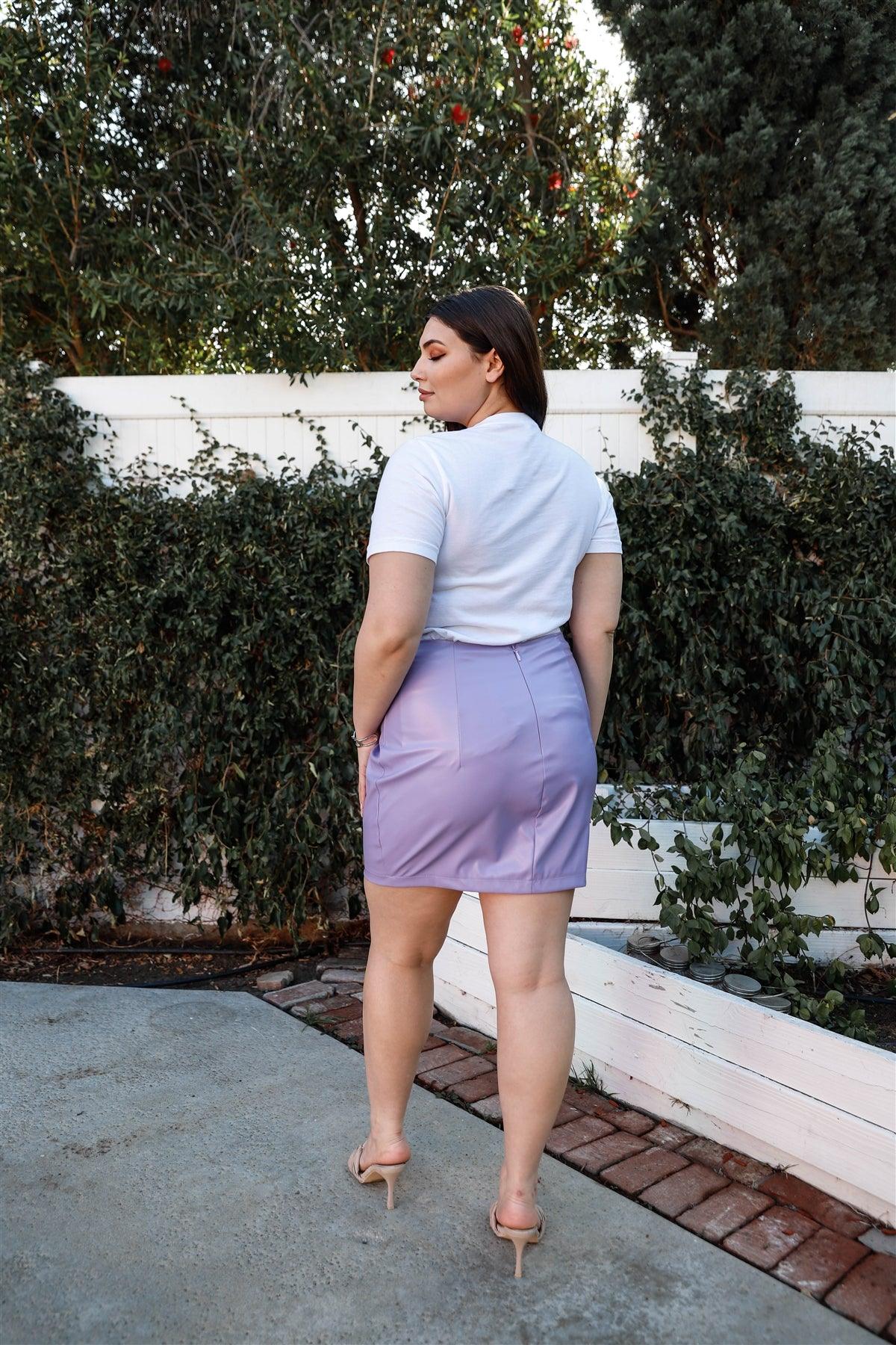 Junior Plus Lavender Faux Leather High Waist Mini Skirt /2-1