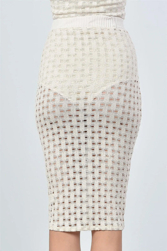 Taupe Mesh Hole Midi Skirt /3-2-1 - Tasha Apparel Wholesale
