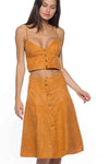 Suede Camel Buttoned Two Piece Set - cropped top & maxi skirt /3-2-1 - Tasha Apparel Wholesale