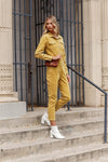 Bumblebee Yellow Corduroy Long Sleeve Button-Down Front Urban Utility Jumpsuit / 4-1-1