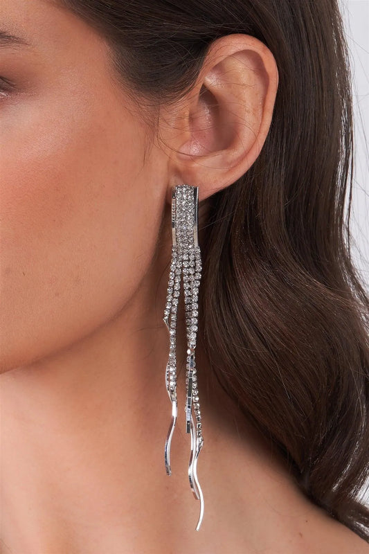 Silver Rhinestone Tassel Drop Earrings /3 Pieces - Tasha Apparel Wholesale
