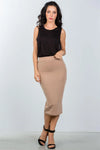 Nude Elastic Waist Midi Pencil Skirt /3-2-1 - Tasha Apparel Wholesale