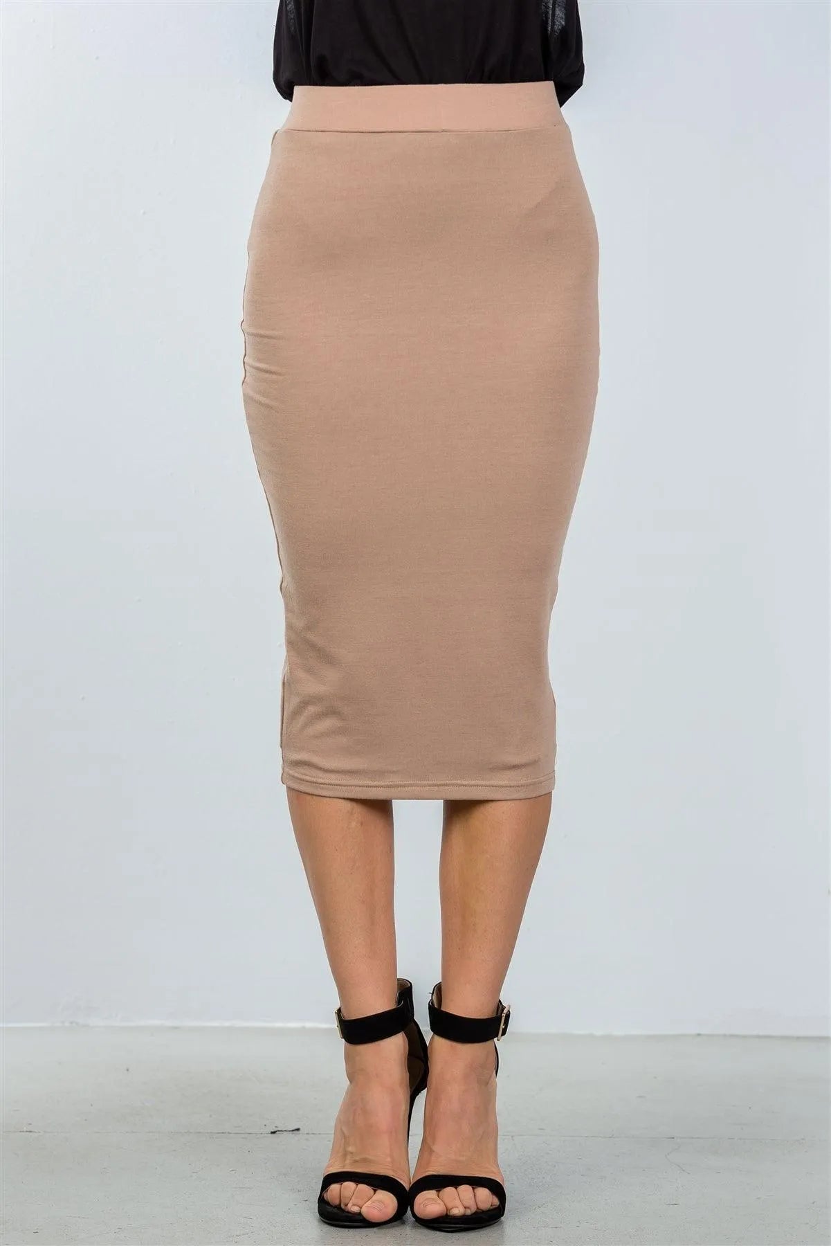 Nude Elastic Waist Midi Pencil Skirt /3-2-1 - Tasha Apparel Wholesale