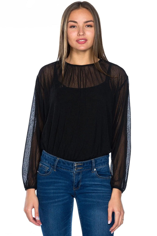 Double Layer See Through Batwing Top Bodysuit /3-2-1 - Tasha Apparel Wholesale