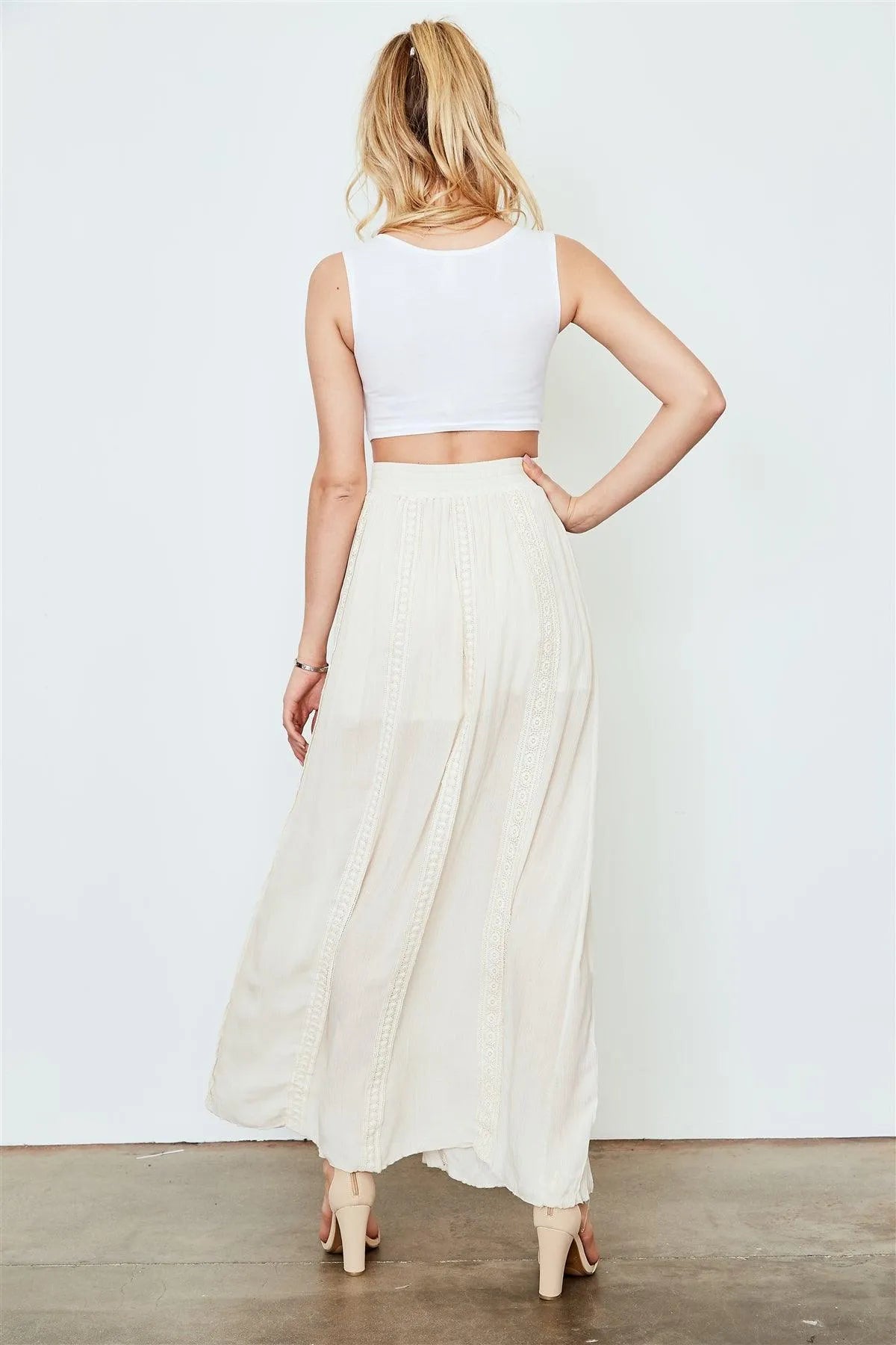 Taupe Lace Crochet Trim Maxi Skirt /1-2-2-1 - Tasha Apparel Wholesale