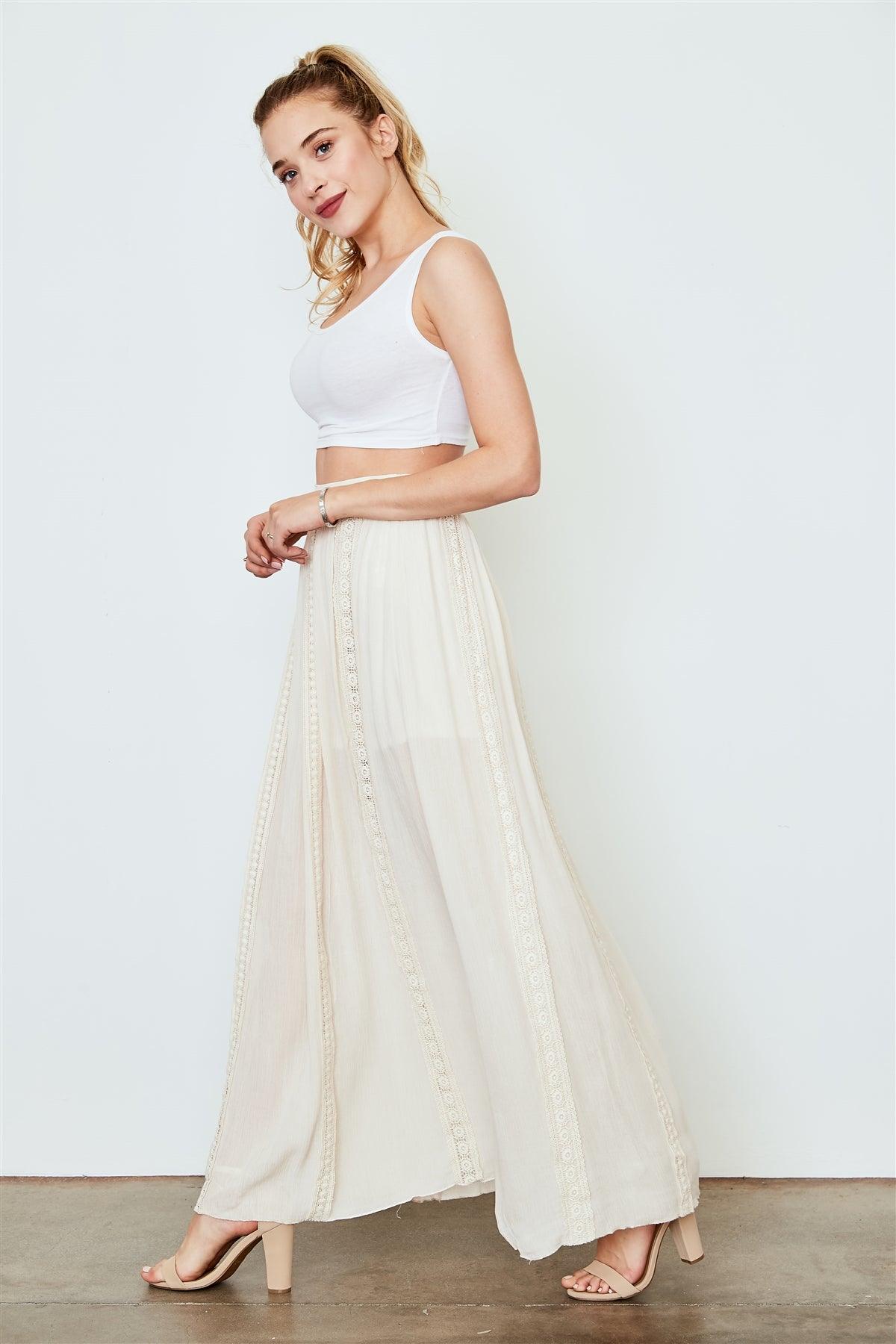 Taupe Lace Crochet Trim Maxi Skirt /1-2-2-1