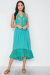 Boho Sage Crochet Trim Hi-Low Hem Dress /3-2-1 - Tasha Apparel Wholesale