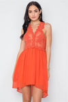 Boho Orange Crochet Trim Hi-Low Hem Dress /3-2-1