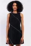 Black Sleeveless Crew Neck Cross Zipper Front Detail Mini Dress /1-2-1-2 - Tasha Apparel Wholesale