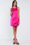 Raspberry Pink Sleeveless V-Neck T-Style Back Halter Tie Slim Fit Mini Tube Dress /1-1-2-2 - Tasha Apparel Wholesale
