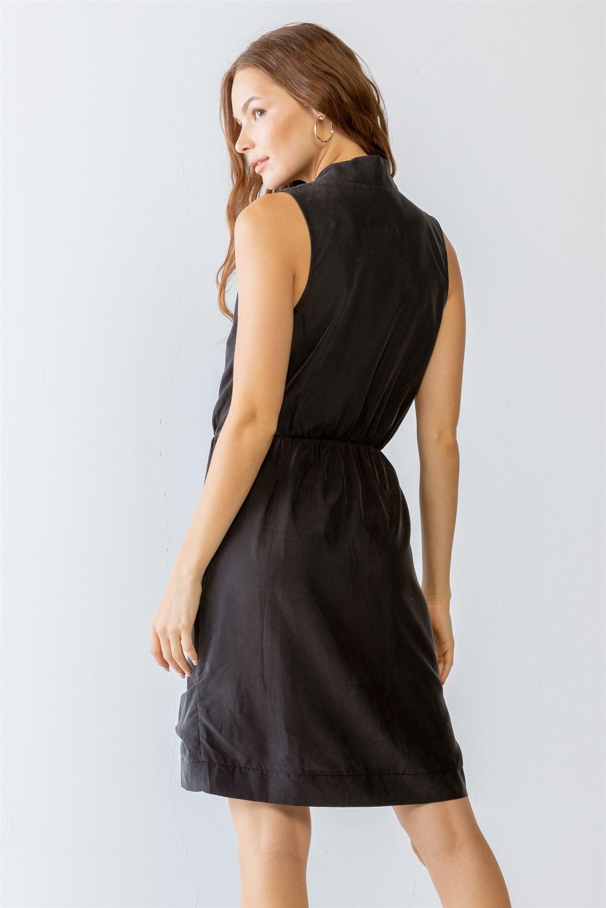 Washed Black Wrap Sleeveless V-Neck Mini Dress /1-2-2-1