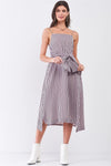 White Red Striped Sleeveless Square Neck Long Self-Tie Waist Detail Maxi Dress - Tasha Apparel Wholesale