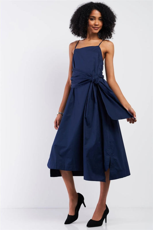 Navy Sleeveless Long Self-Tie Detail Midi Dress /2-2-2 - Tasha Apparel Wholesale