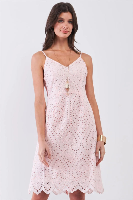 Light Pink Crochet Sleeveless Bow Detail Shoulder Strap Mini Dress /1-2-2-1 - Tasha Apparel Wholesale