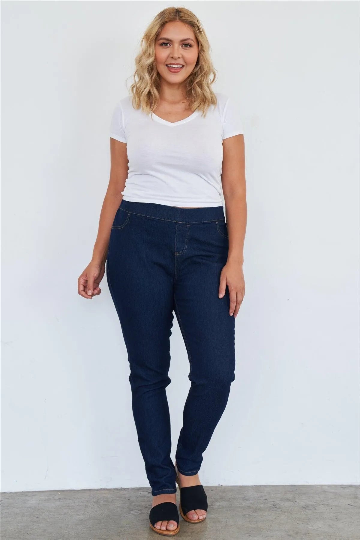 Junior Plus Dark Denim High Waisted Stretchy Jeggings /2-2-2 - Tasha Apparel Wholesale