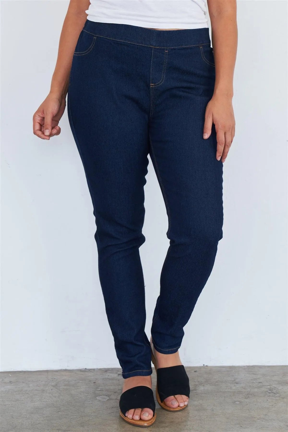 Junior Plus Dark Denim High Waisted Stretchy Jeggings /2-2-2 - Tasha Apparel Wholesale