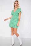 Green V-neck Open Back Mini Chic Sundress /4-2-1 - Tasha Apparel Wholesale