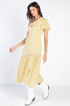 Yellow Textured One Shoulder Flare Hem Midi Dress /3-2-1 - Tasha Apparel Wholesale