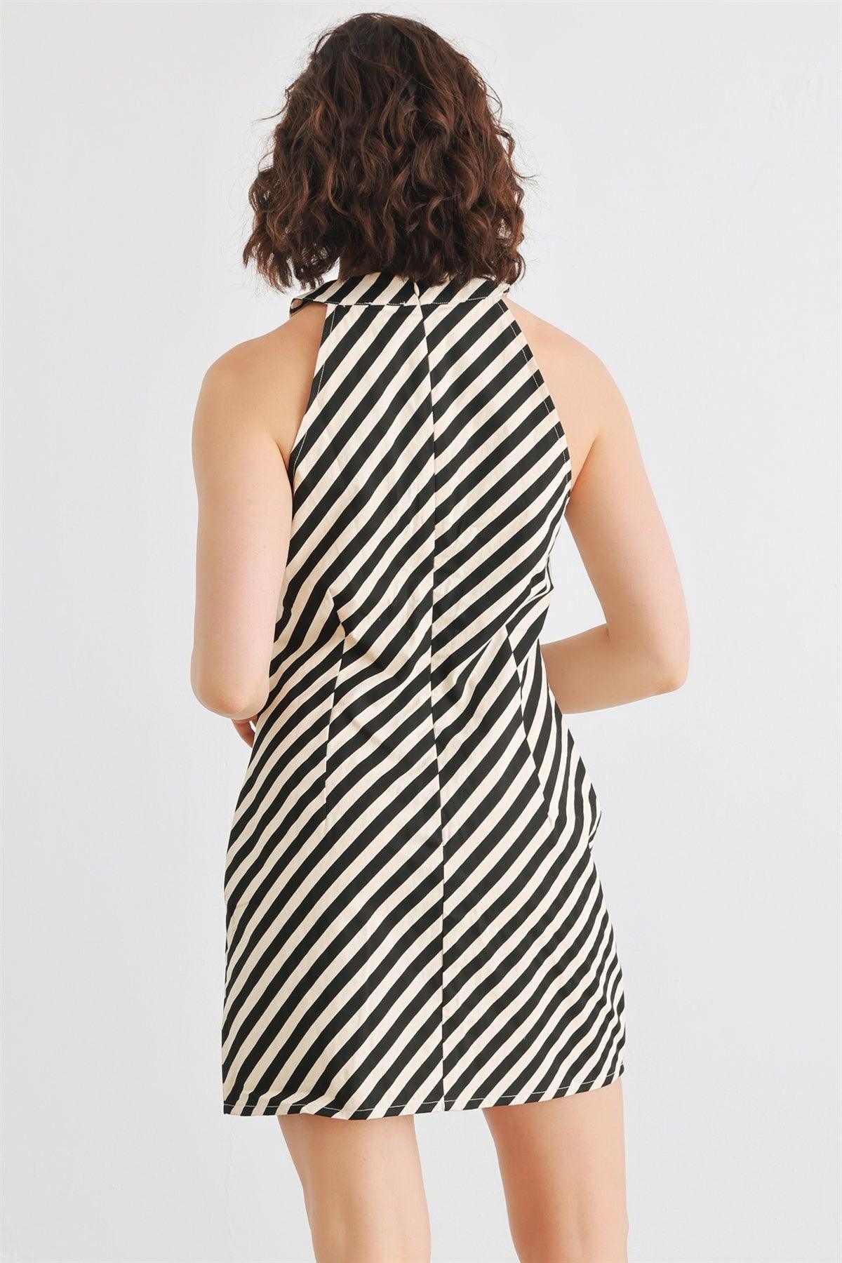 Cream & Black Striped Crew Neck Sleeveless Mini Dress /1-2-2-1