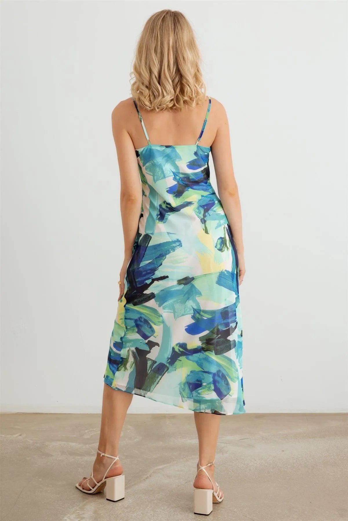 Multi Print Mesh Sleeveless Midi Dress - Tasha Apparel Wholesale