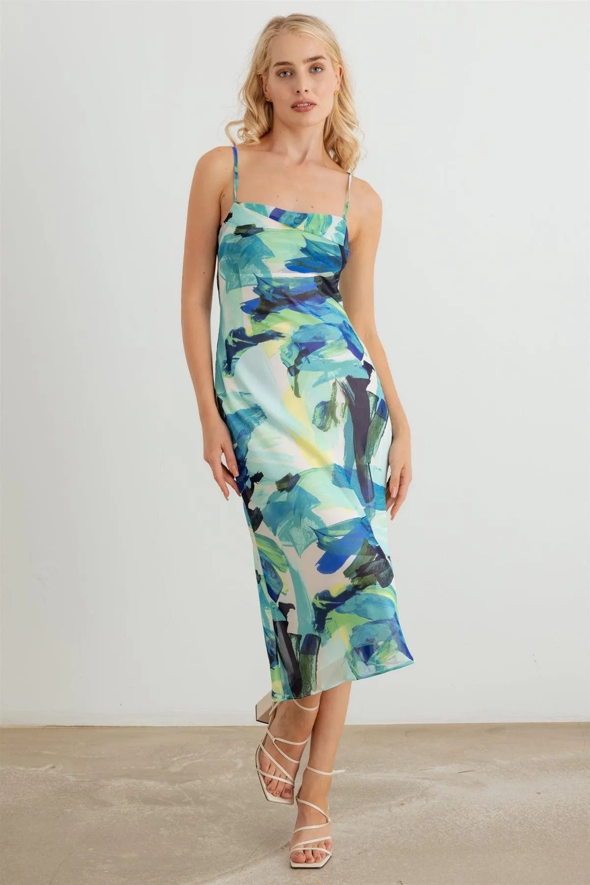 Multi Print Mesh Sleeveless Midi Dress - Tasha Apparel Wholesale