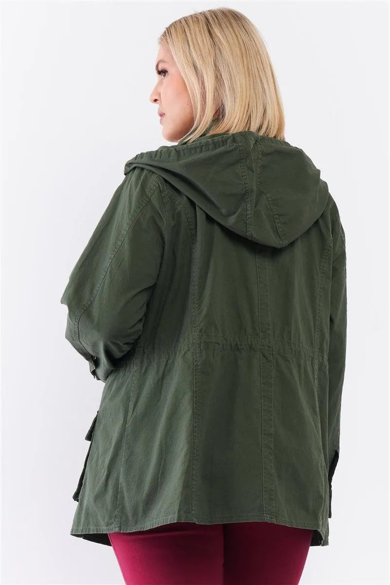 Plus Size Cotton Detachable Hood Utility Jacket - Tasha Apparel Wholesale